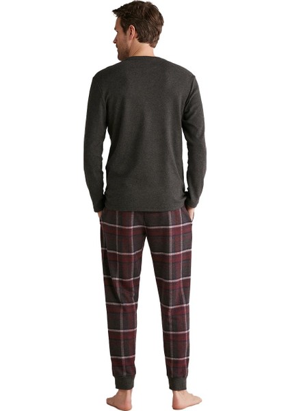 Erkek Ekoseli Pijama Uzun Kollu Antrasit Takımı M612 modelleri