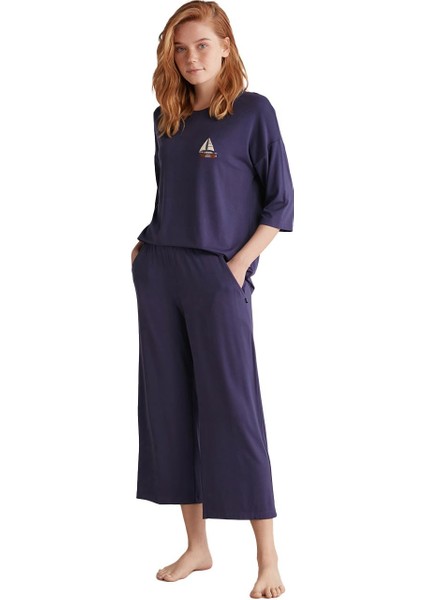 Kadın Yumuşak Dokulu Truvakar Kol Mor Pijama Takımı fiyatları