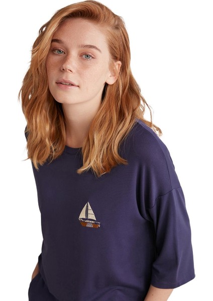 Kadın Yumuşak Dokulu Truvakar Kol Mor Pijama Takımı fırsatları