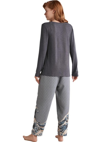 Kadın Lux Mood Uzun Kollu Indigo Pijama Takımı modelleri