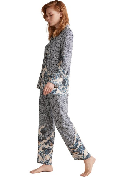 Kadın Lux Mood Uzun Kollu Indigo Pijama Takımı fiyatları