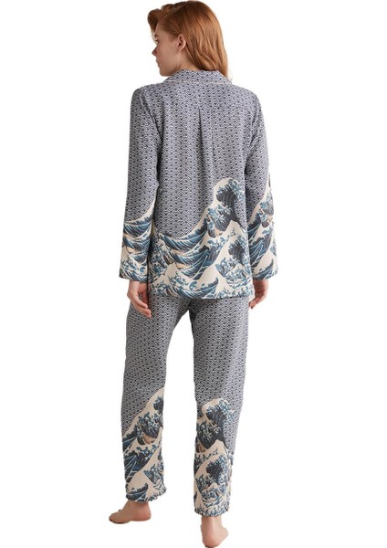 Kadın Lux Mood Uzun Kollu Indigo Pijama Takımı indirimleri