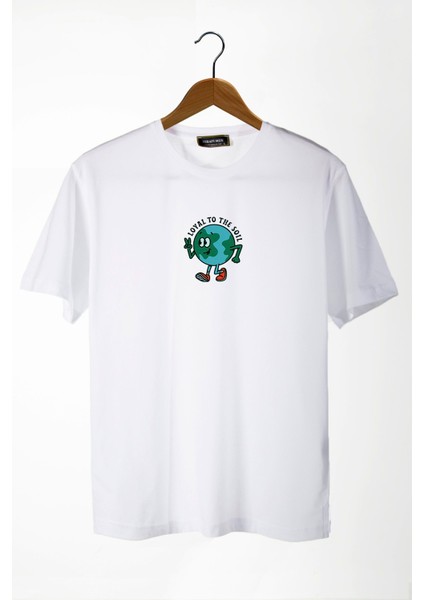 Unisex Beyaz Bisiklet Yaka Önü Dünya Baskılı Oversize T-Shirt 22Y-3400762-65
