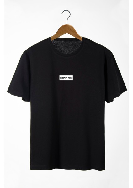 Erkek Siyah Terapi Men Baskılı Bisiklet Yaka Oversize T-Shirt 22Y-3400762-5