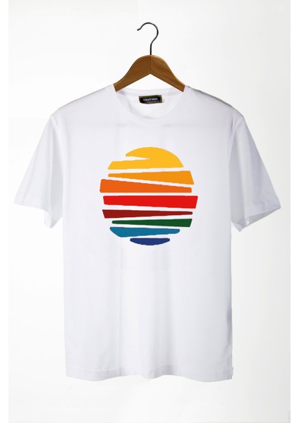 Erkek Beyaz Güneş Baskılı Bisiklet Yaka Oversize T-Shirt 22Y-3400762-1