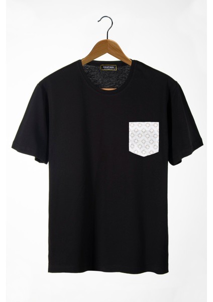 Erkek Siyah Bisiklet Yaka Cepli Oversize T-Shirt 22Y-3400762-11