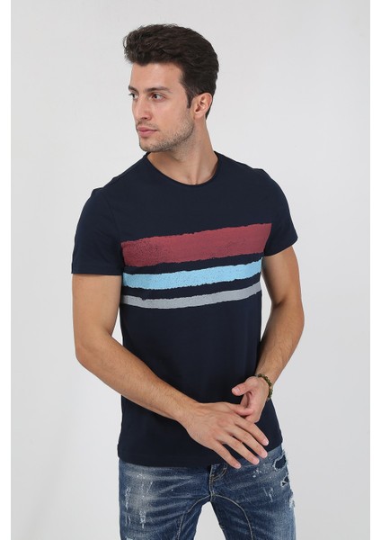 Erkek Bisiklet Yaka Baskılı T-Shirt 20Y-3400655-2 Lacivert
