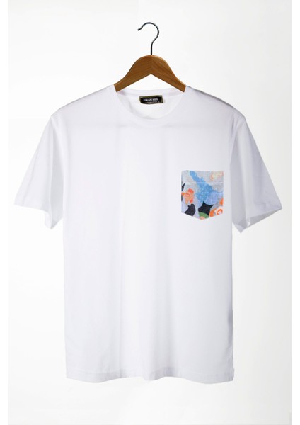 Erkek Beyaz Bisiklet Yaka Cepli Oversize T-Shirt 22Y-3400762-33