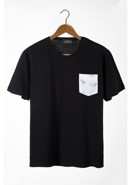 Erkek Siyah Bisiklet Yaka Cepli Oversize T-Shirt 22Y-3400762-44