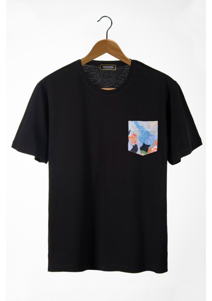 Erkek Siyah Bisiklet Yaka Cepli Oversize T-Shirt 22Y-3400762-33
