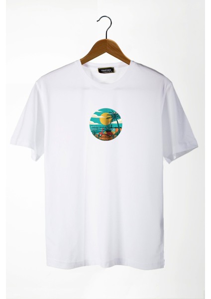 Unisex Beyaz Bisiklet Yaka Önü Scooter Baskılı Oversize T-Shirt 22Y-3400762-67