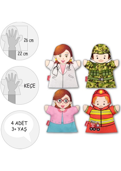 CLZ247 4 Parça Meslekler El Kukla Set , Eğitici Oyuncak