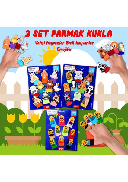 CLZ247 3 Set - 30 Parça Evcil , Vahşi Hayvanlar ve Emojiler Parmak Kukla