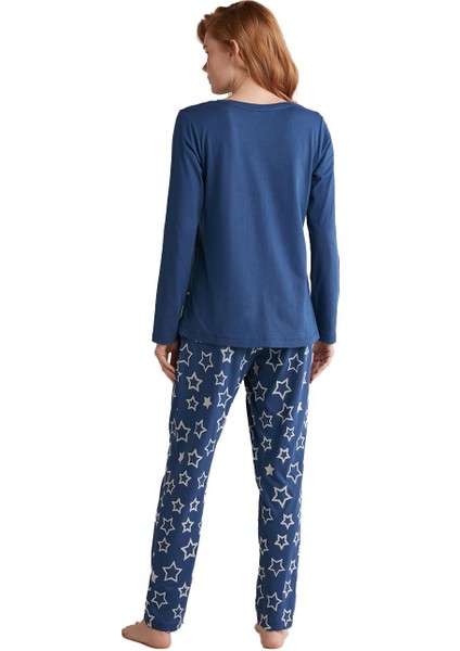 Kadın Yumuşak Dokulu Uzun Kollu Lacivert Pijama Takımı W619 modelleri
