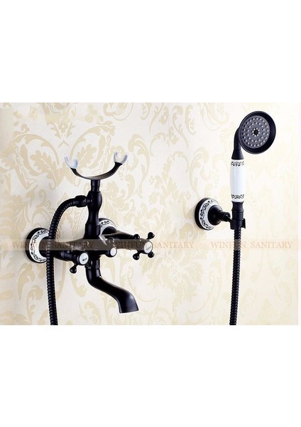 Banyo Bataryası Antik Siyah Duş Seti Seramik Model Yeni Ürün + Duvar Aparatı
