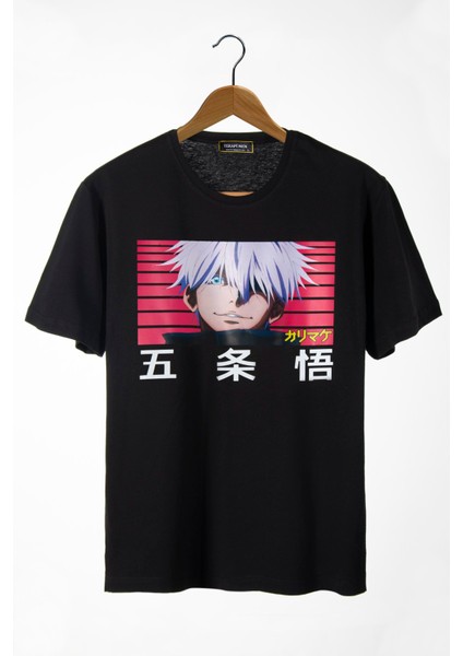 Unisex Siyah Bisiklet Yaka Önü Anime Baskılı Oversize T-Shirt 22Y-3400762-64-1