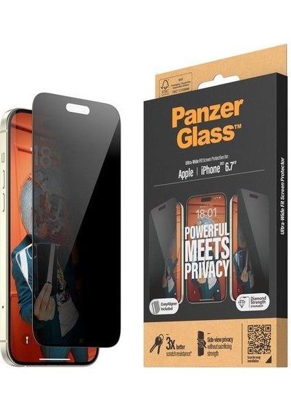 Panzerglass iPhone 15 Plus Uwf Privacy Wa, Ekran Koruyucu
