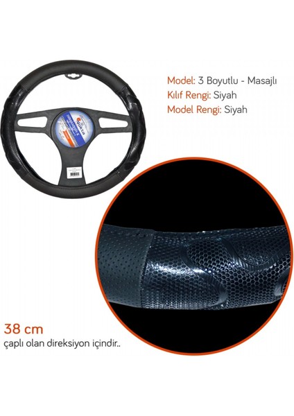 F-442 Direksiyon Kılıfı 3 Boyutlu Masajlı Siyah Suni Deri modelleri