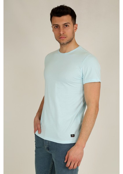 Erkek Basic Slim Fit Bisiklet Yaka Kısa Kollu T-Shirt 21K-3400729-1 Mavi