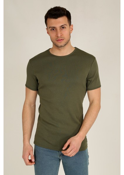 Erkek Basic Slim Fit Bisiklet Yaka Kısa Kollu T-Shirt 21K-3400729-1 Haki