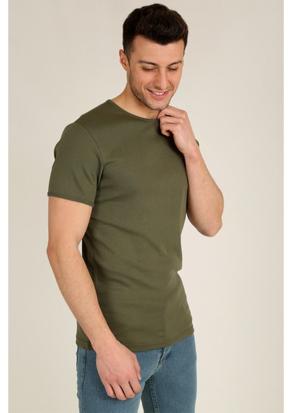 Erkek Basic Slim Fit Bisiklet Yaka Kısa Kollu T-Shirt 21K-3400729-1 Haki