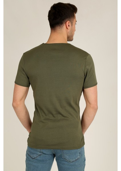 Erkek Basic Slim Fit Bisiklet Yaka Kısa Kollu T-Shirt 21K-3400729-1 Haki