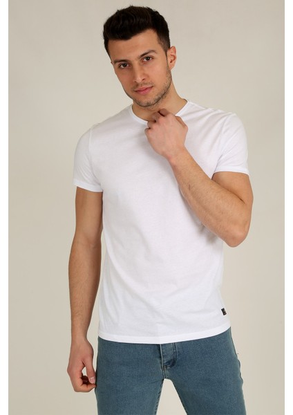 Erkek Basic Slim Fit Bisiklet Yaka Kısa Kollu T-Shirt 21K-3400729-1 Beyaz