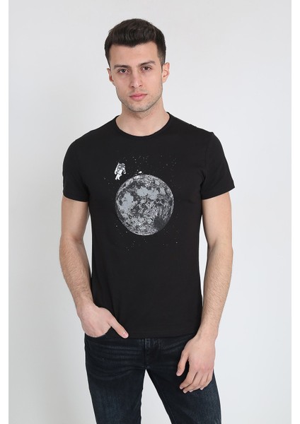 Erkek Bisiklet Yaka Baskılı T-Shirt 21Y-3400744-01 Siyah