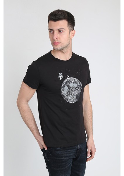 Erkek Bisiklet Yaka Baskılı T-Shirt 21Y-3400744-01 Siyah