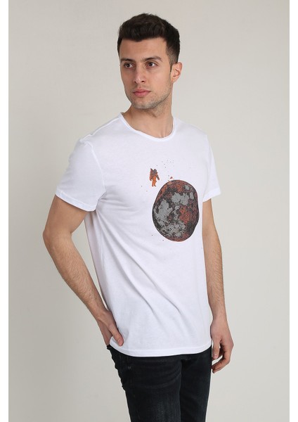 Erkek Bisiklet Yaka Baskılı T-Shirt 21Y-3400744-01 Beyaz
