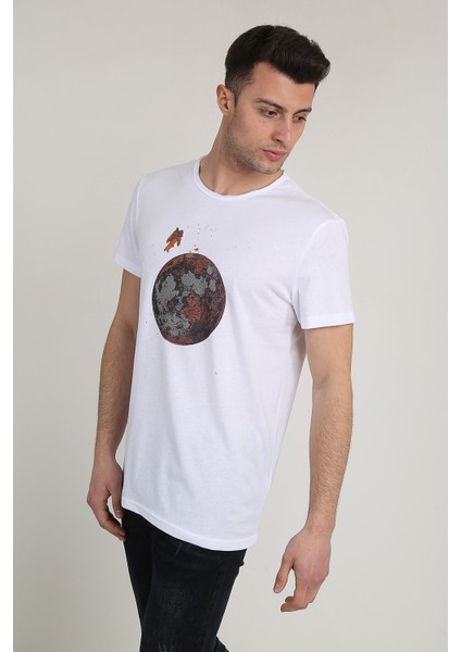 Erkek Bisiklet Yaka Baskılı T-Shirt 21Y-3400744-01 Beyaz