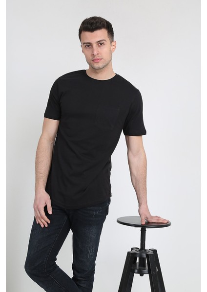 Erkek Kısa Kollu Oval Kesim Cepli T-Shirt 20Y-3400728-01 Siyah