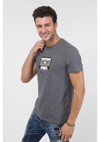 Erkek Baskılı Trend T-Shirt 20K-3400625-1 Antrasit