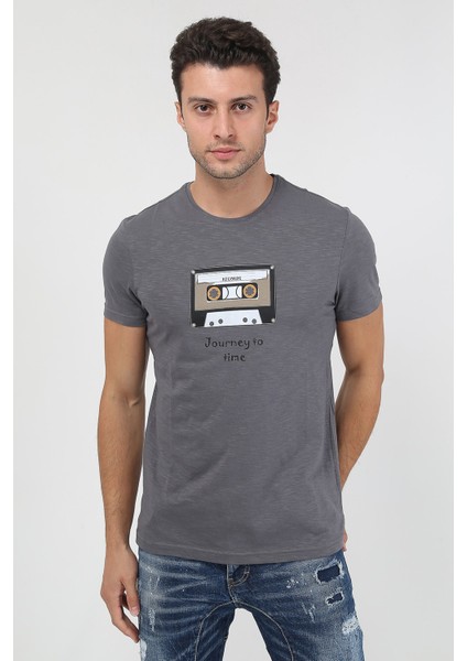 Erkek Baskılı Trend T-Shirt 20K-3400625-1 Antrasit