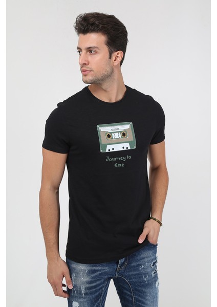 Erkek Baskılı Trend T-Shirt 20K-3400625-1 Siyah