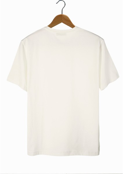 Erkek Ekru Astronot Baskılı Bisiklet Yaka Oversize Rahat Kalıp Basic T-Shirt 22Y-3400761-3