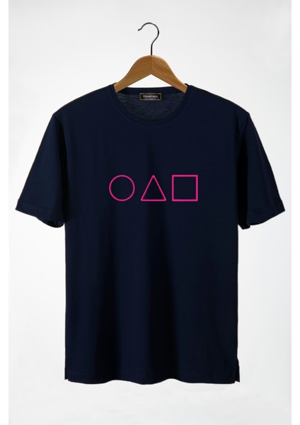 Erkek Lacivert Önü Squid Game Baskılı Bisiklet Yaka Oversize T-Shirt 22Y-3400762-58