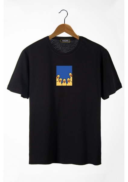 Unisex Siyah Bisiklet Yaka Önü Ducks Baskılı Oversize T-Shirt 22Y-3400762-66
