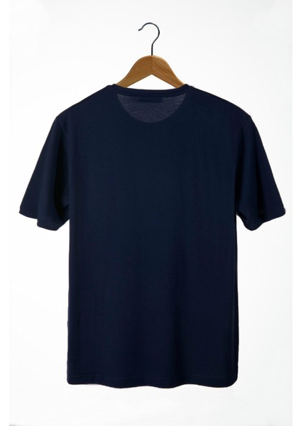 Erkek Lacivert Önü Atatürk Imza Baskılı Bisiklet Yaka Oversize T-Shirt 22Y-3400762-55