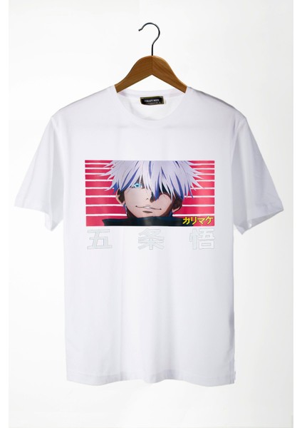 Unisex Beyaz Bisiklet Yaka Önü Anime Baskılı Oversize T-Shirt 22Y-3400762-64-1