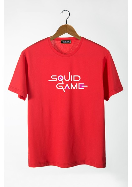 Erkek Kırmızı Önü Squid Game Baskılı Bisiklet Yaka Oversize T-Shirt 22Y-3400762-59