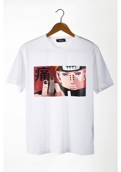Unisex Beyaz Bisiklet Yaka Önü Anime Baskılı Oversize T-Shirt 22Y-3400762-64-3