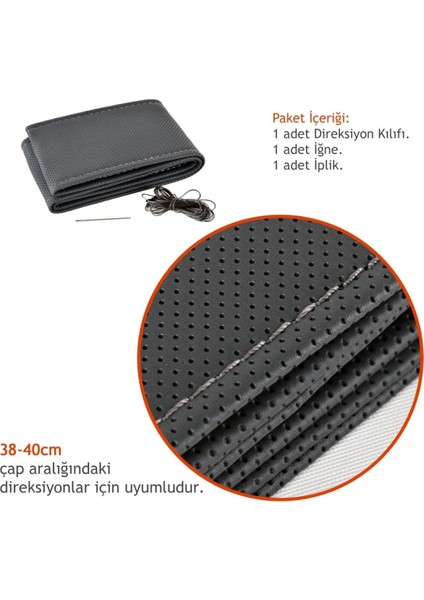 D-125 Dikmeli Noktalı 38 cm Gri Direksiyon Kılıfı