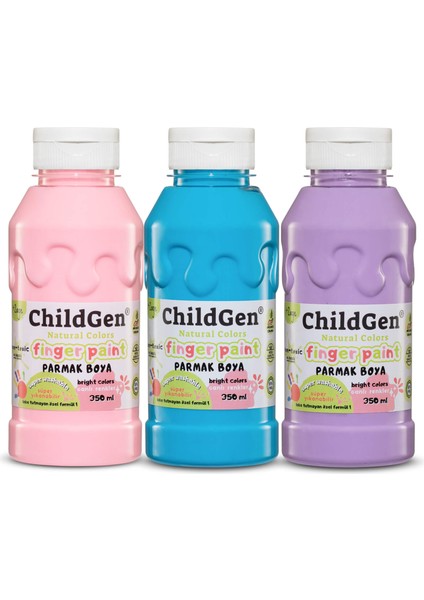 Childgen Süper Yıkanabilir 3'lü Parmak Boya Pastel Set (3X350ML) (Pembe-Mavi-Mor)