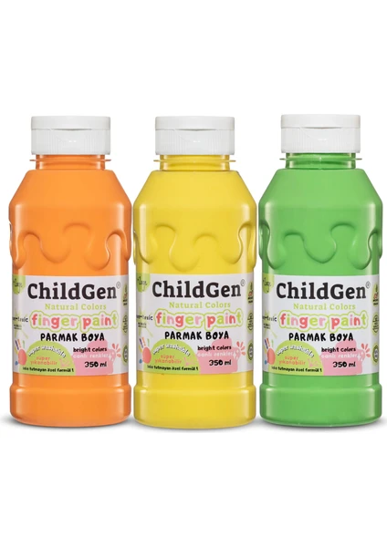 Childgen Süper Yıkanabilir 3'lü Parmak Boya Pastel Set (3X350ML) (Turuncu-Sarı-Yeşil)