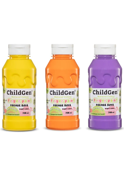 Childgen Süper Yıkanabilir 3'lü Parmak Boya Seti (3X350ML) (Turuncu-Sarı-Mor)