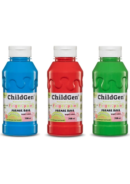 Childgen Süper Yıkanabilir 3'lü Parmak Boya Seti (3X350ML) (Mavi-Yeşil-Kırmızı)