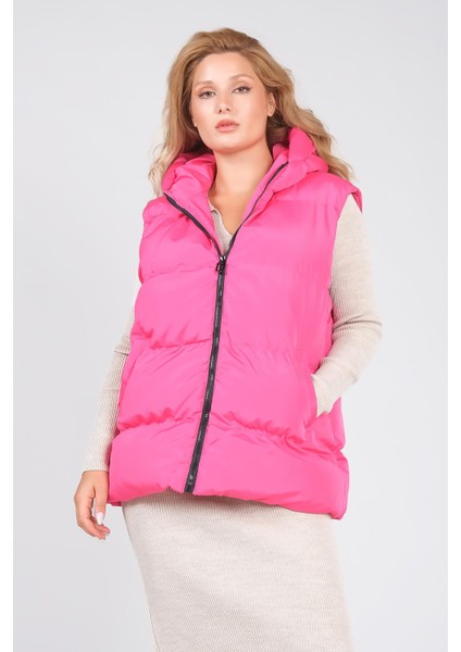 Kadın Kapüşonlu Şişme Yelek Fuşya modelleri