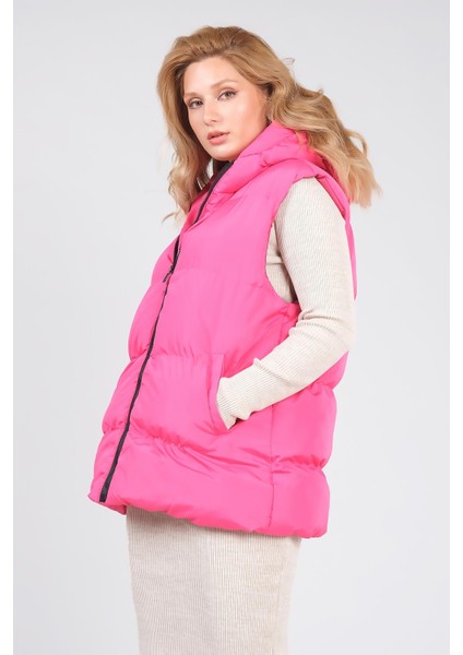 Kadın Kapüşonlu Şişme Yelek Fuşya fırsatları