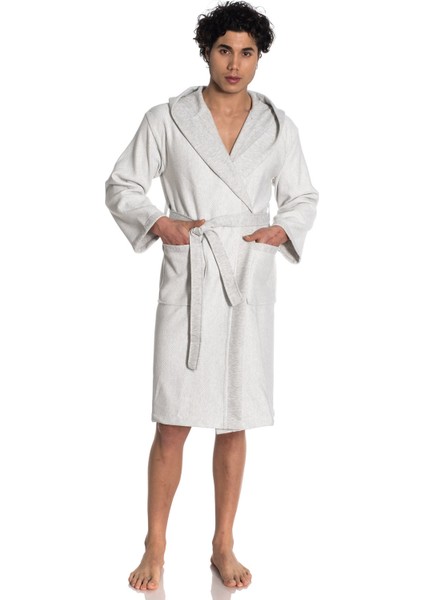 Açık Gri Erkek Kapşonlu Sabahlık